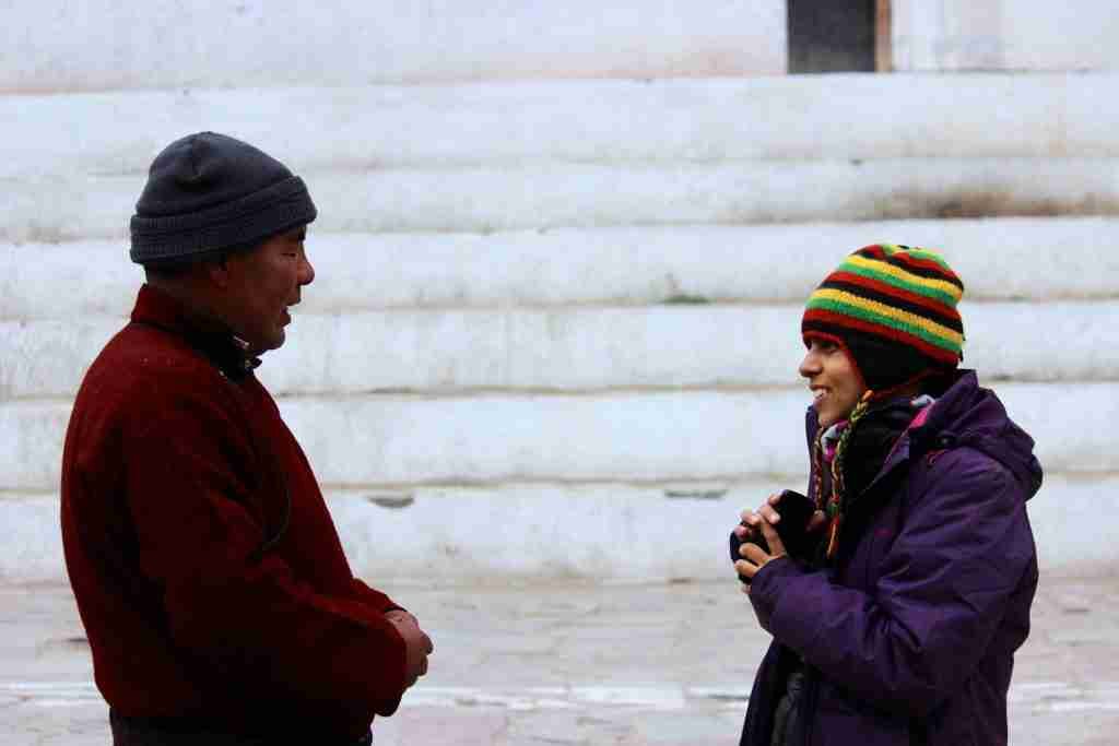 In conversation with a Lama at Hemis Monastery, 45 kms from Leh. Picture taken in Feb