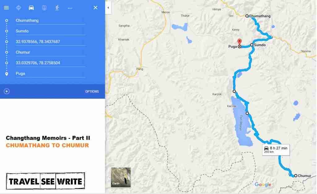 Chumathang to Chumur to Puga Route Map