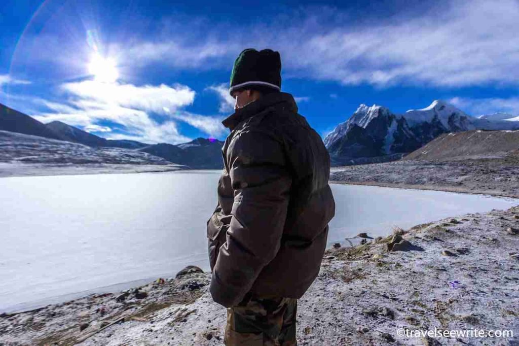 An Army Personnel at his post on Gurudongmar Lake, North Sikkim, India