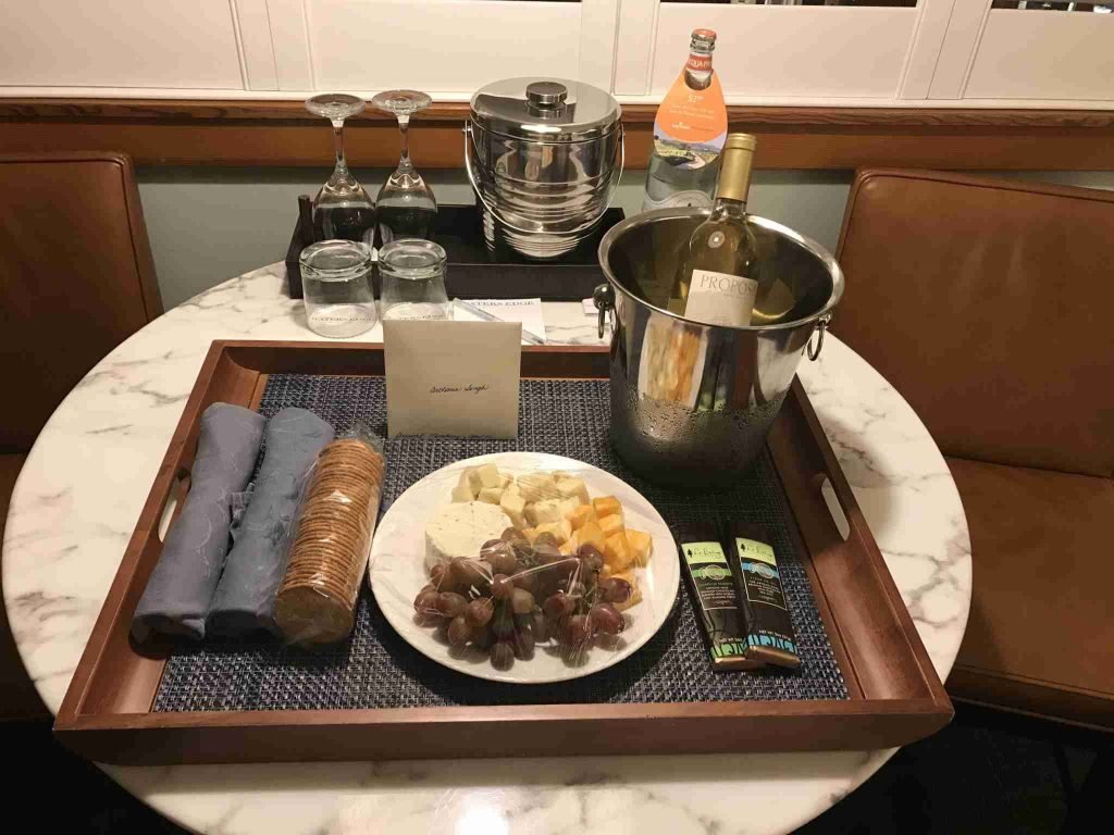 The welcome tray at Waters Edge Hotel, Tiburon