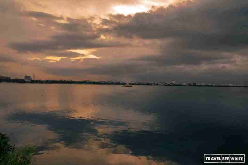 Golden hour at Hussain Sagar Lake, Hyderabad