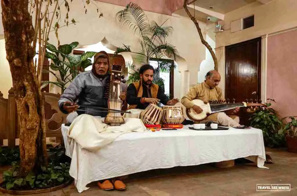A live classical music performance at Suryauday Haveli, Varanasi