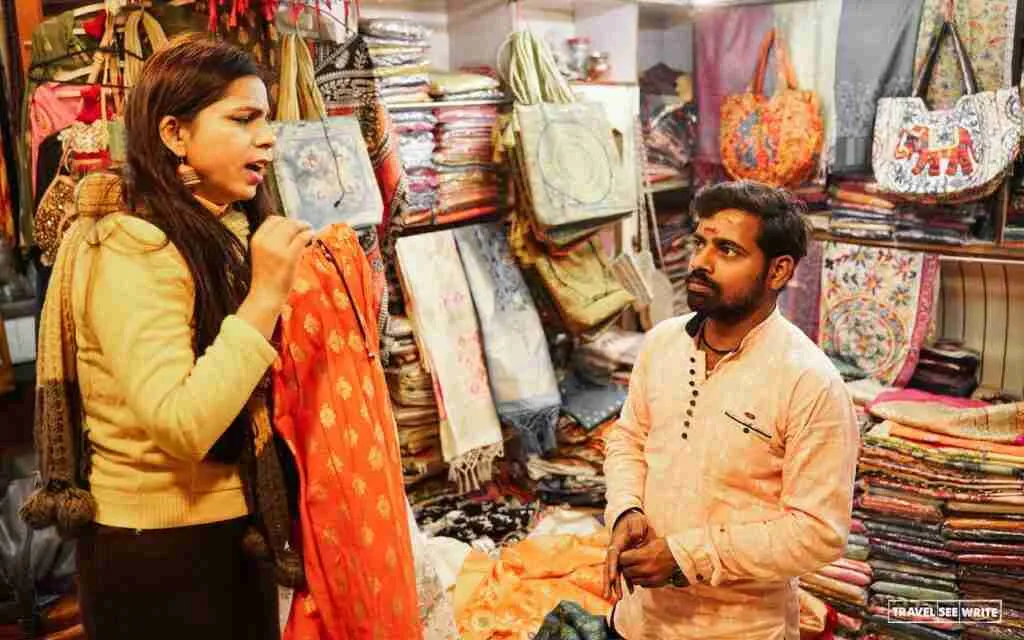 Vishwanatha Gali in Godaulia with its Temple Bazaar is a great place for buying Banarasi silk brocade sari and jewellery.