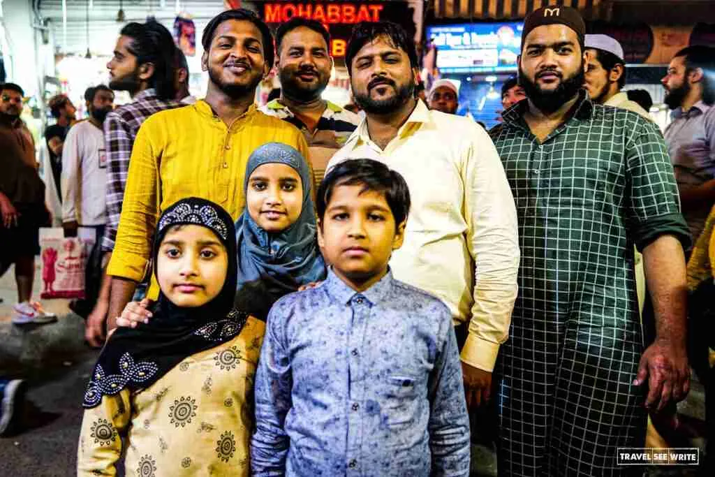 Families enjoying their iftar food walk at Jama masjid food street, Delhi