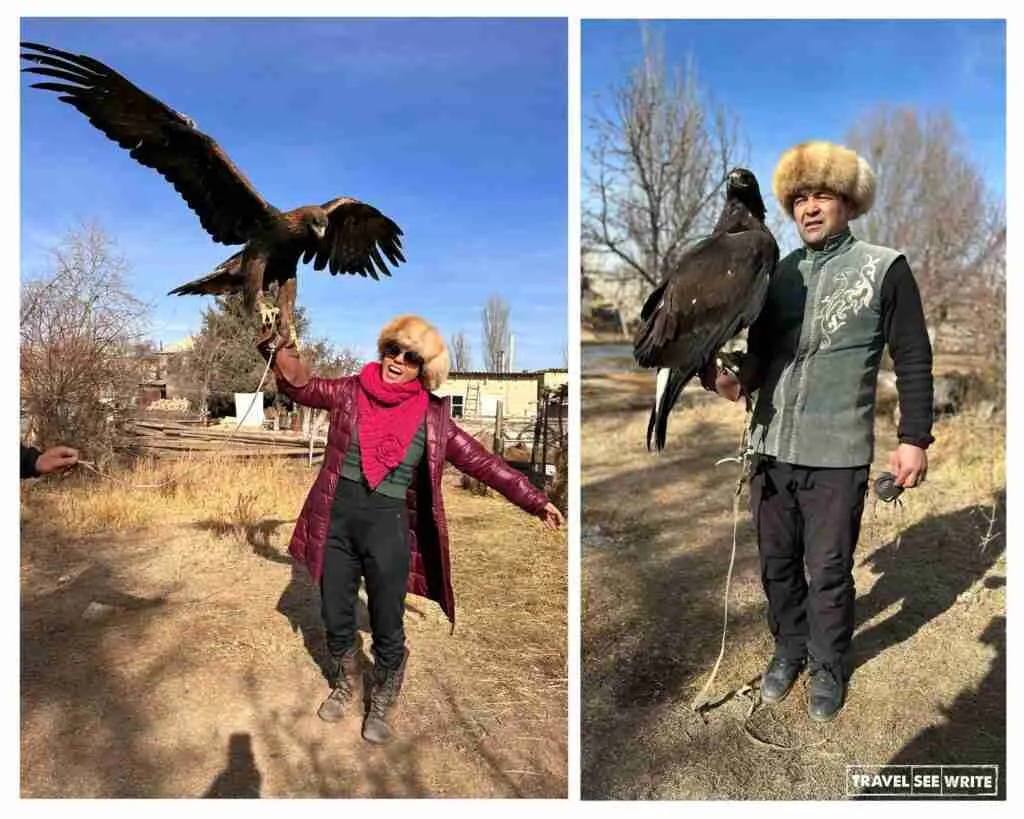 Top activity to do in your Kyrgyzstan Winter Travel: Visit the Eagle Hunters of Bokonbayevo village.