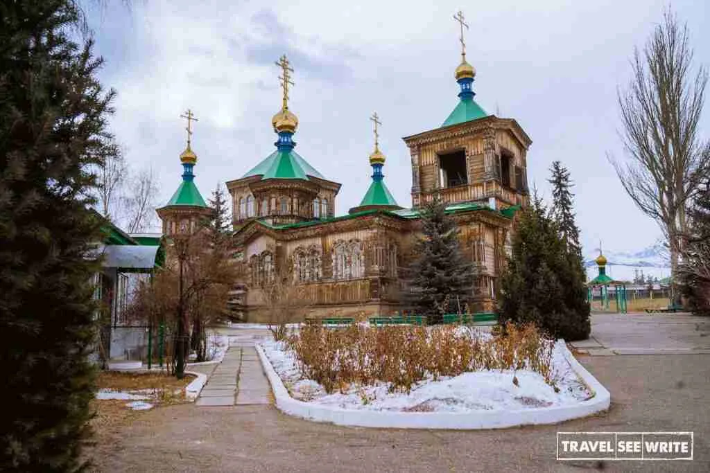 Russian Orthodox Cathedral of Holy Trinity in Karakol is a great example of Russian influence in Kyrgyzstan.