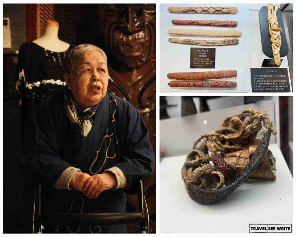 Miyachan had performed in the original Ainu Cultural Theatre for sixty years. Now it functions as an Ainu Museum showcasing Ainu clothing, shoes, art and craft materials, hunting equipment, and much more.