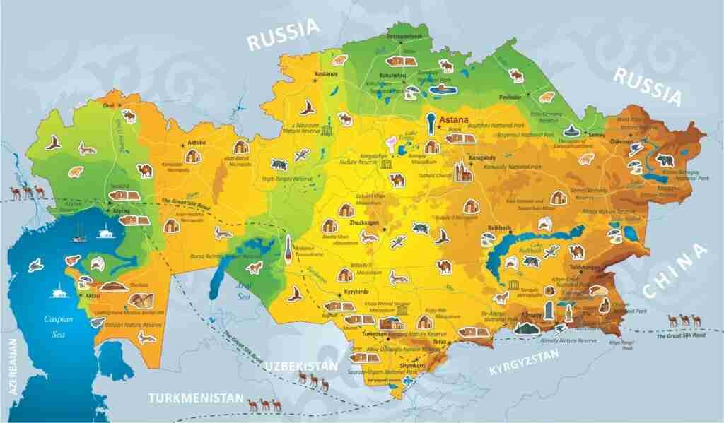 Kazakhstan Tourism Map - Best Places to Visit 