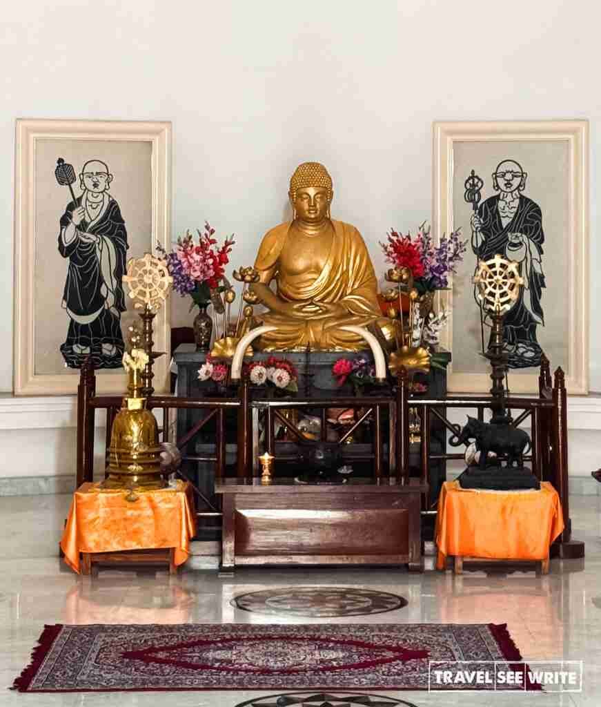 The eight-metal alloy idol of the Buddha at Japan Srilanka Buddhists center in Kushinagar was imported from Japan