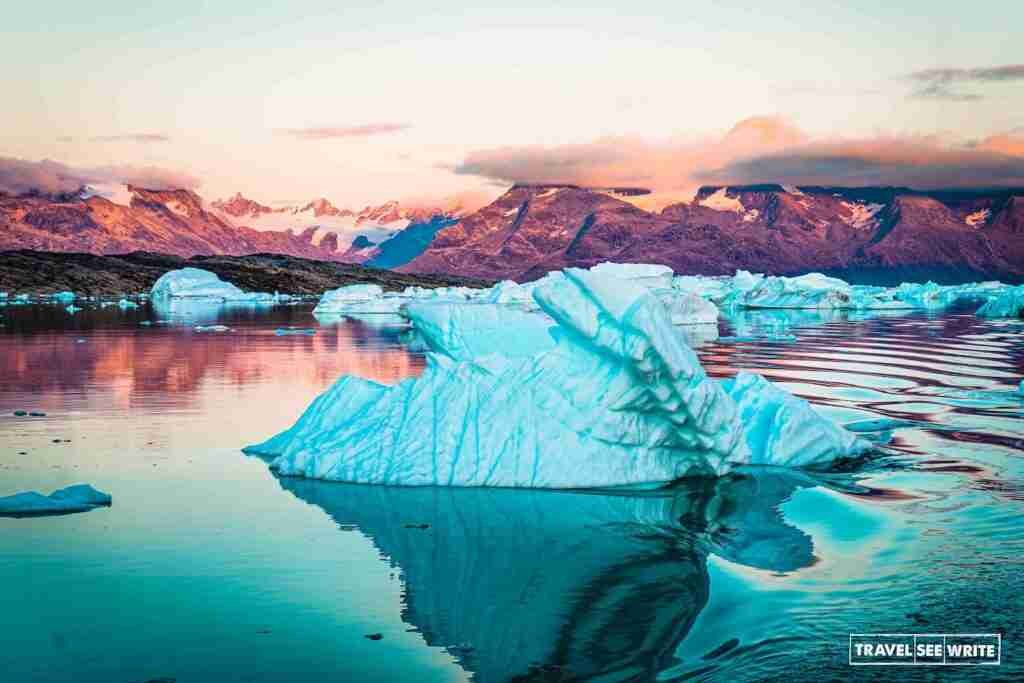 East Greenland and Sermilik Fjords at sunset