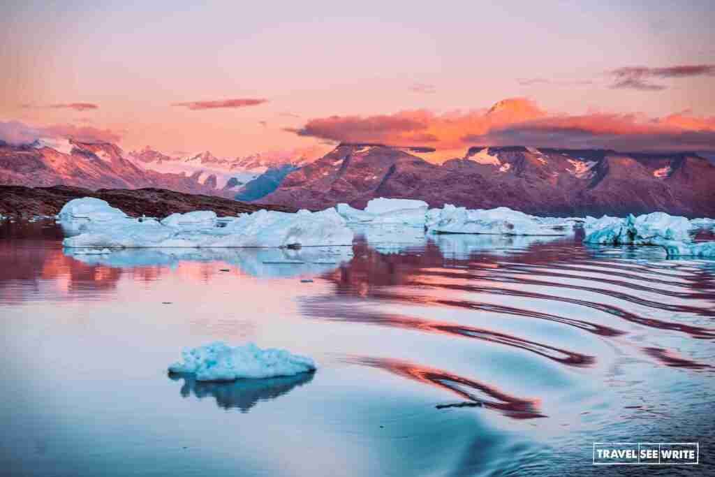 East Greenland and Sermilik Fjords at sunset