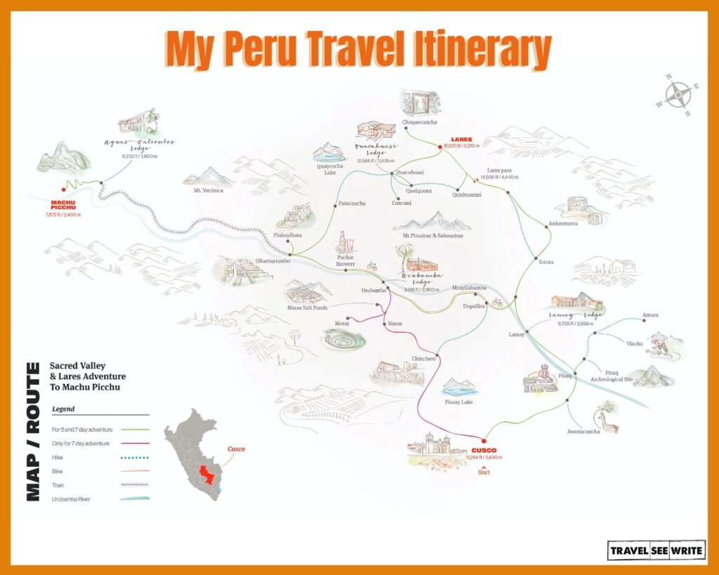 My Peru Travel Itinerary will be through Cusco, Sacred Valley, Machu Picchu, and Lares Valley. Courtesy: Mountain Lodges OF Peru.