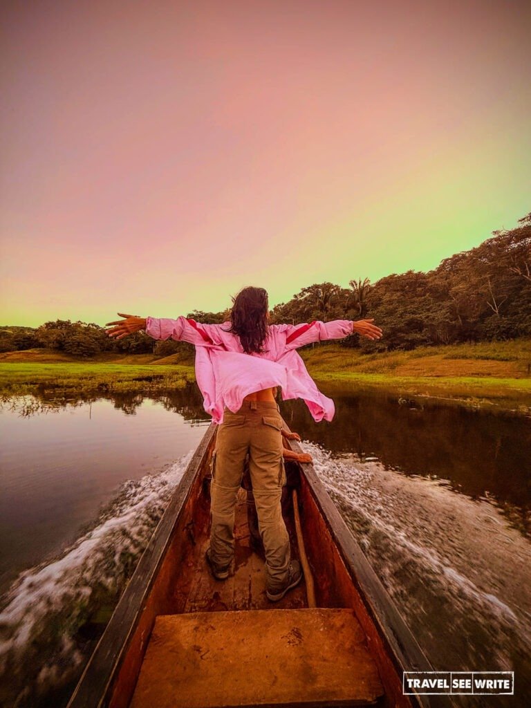 Enjoying my dugout canoe trip on Alajuela Lake in Panama