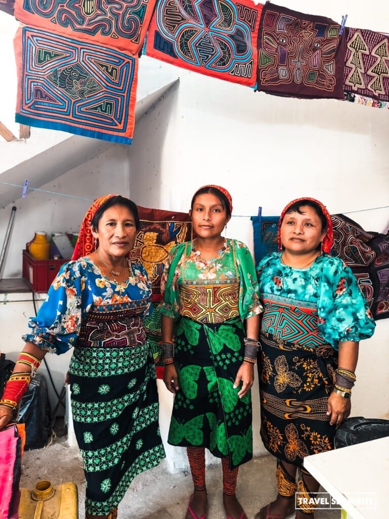 Indigenous people of Panama - Guna women displaying their mola art.