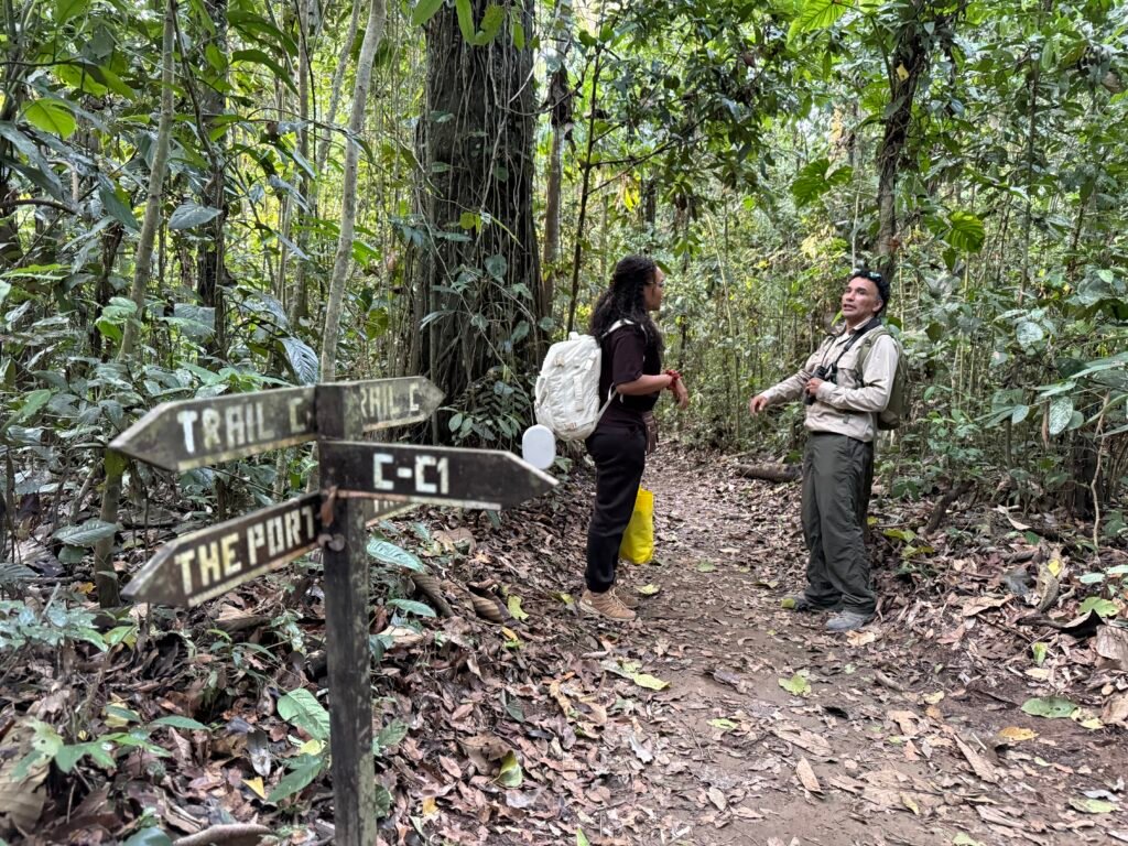 Exploring the Peruvian Amazon witrh Tambopata Research Center's guide.