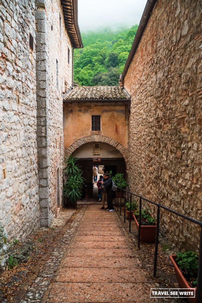 The Eremo delle Carceri is a hermitage built into the mountain's rock, above Assisi