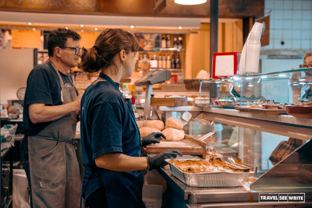 One of the local eateries in Sant&rsquo;Ambrogio market where we had authentic local Italian food during our food tour in Florence, Italy