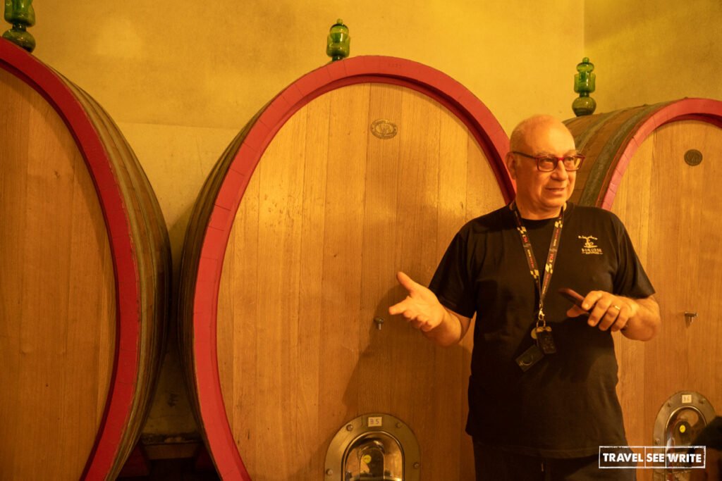 Massimo, the owner of Azienda Agricola Borgese, explains their wine-making process of Sagrantino wine Montefalco